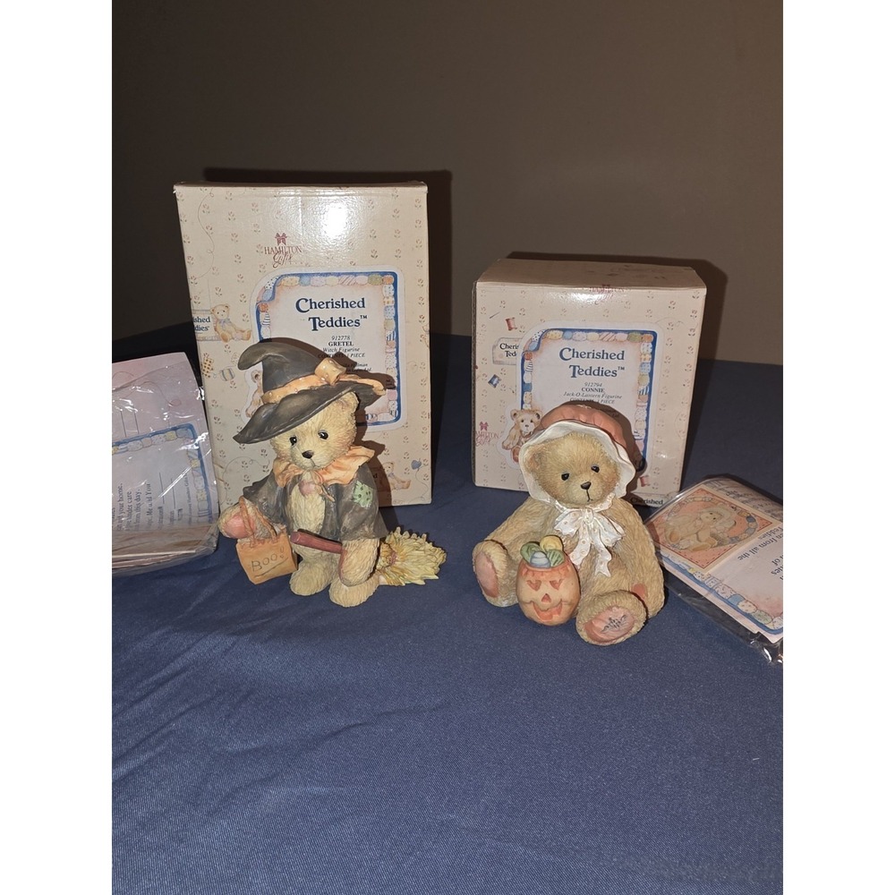 VINTAGE HALLOWEEN Gretel & Connie Figurine 1993 Cherished Teddies Lot